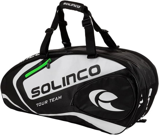 Solinco 6-Pack Tour Team Tennis Racquet Bag White and Black with Green Zipper Lining