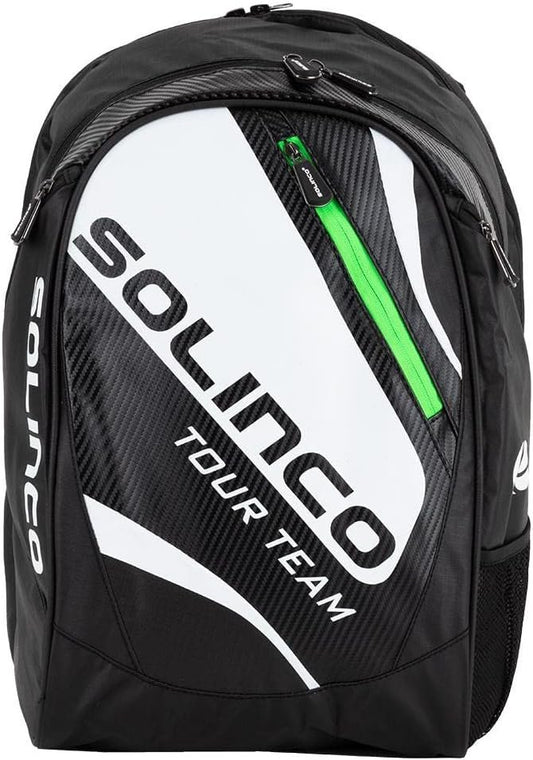 Solinco Tour Team Tennis Backpack White and Black with Green Zipper Lining
