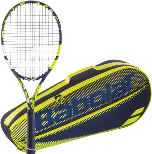 Babolat Evo Aero Strung Yellow Tennis Racquet Bundled with an RH3 Club Essential Tennis Bag in Your Choice of Color