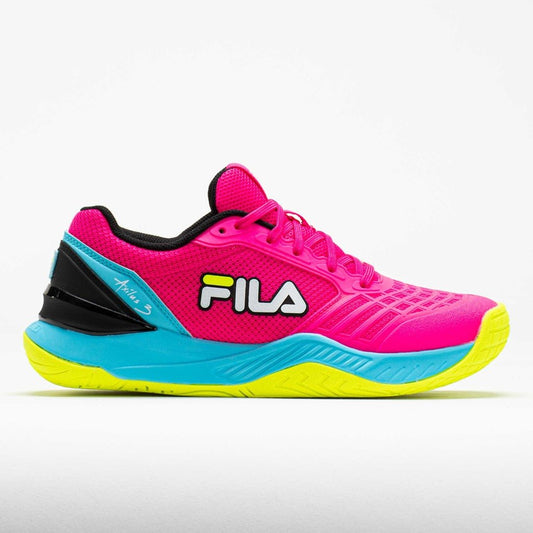 Fila Women's  Axilus 3 Energized Tennis Shoe, (Pink Glo/Bluefish/Safety Yellow)