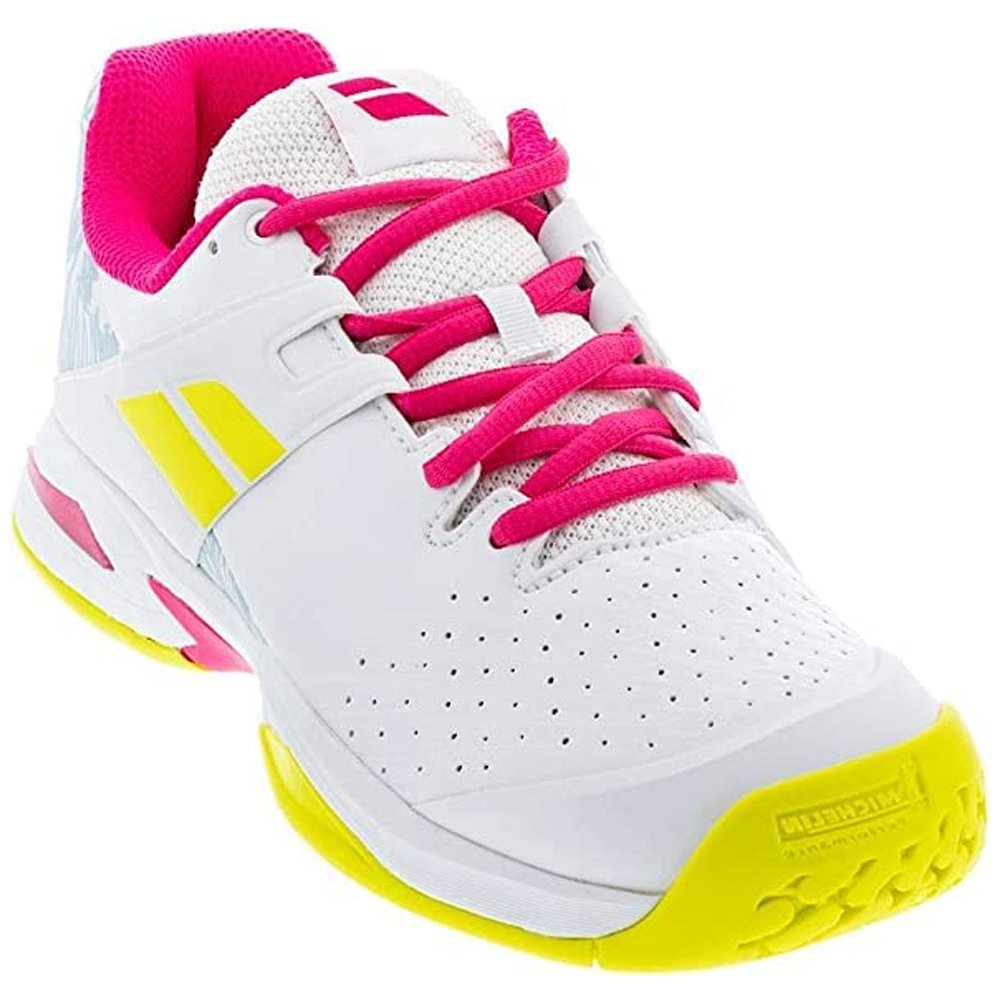Babolat Junior Propulse All Court Tennis Shoe - White/Red Rose - US 5.5