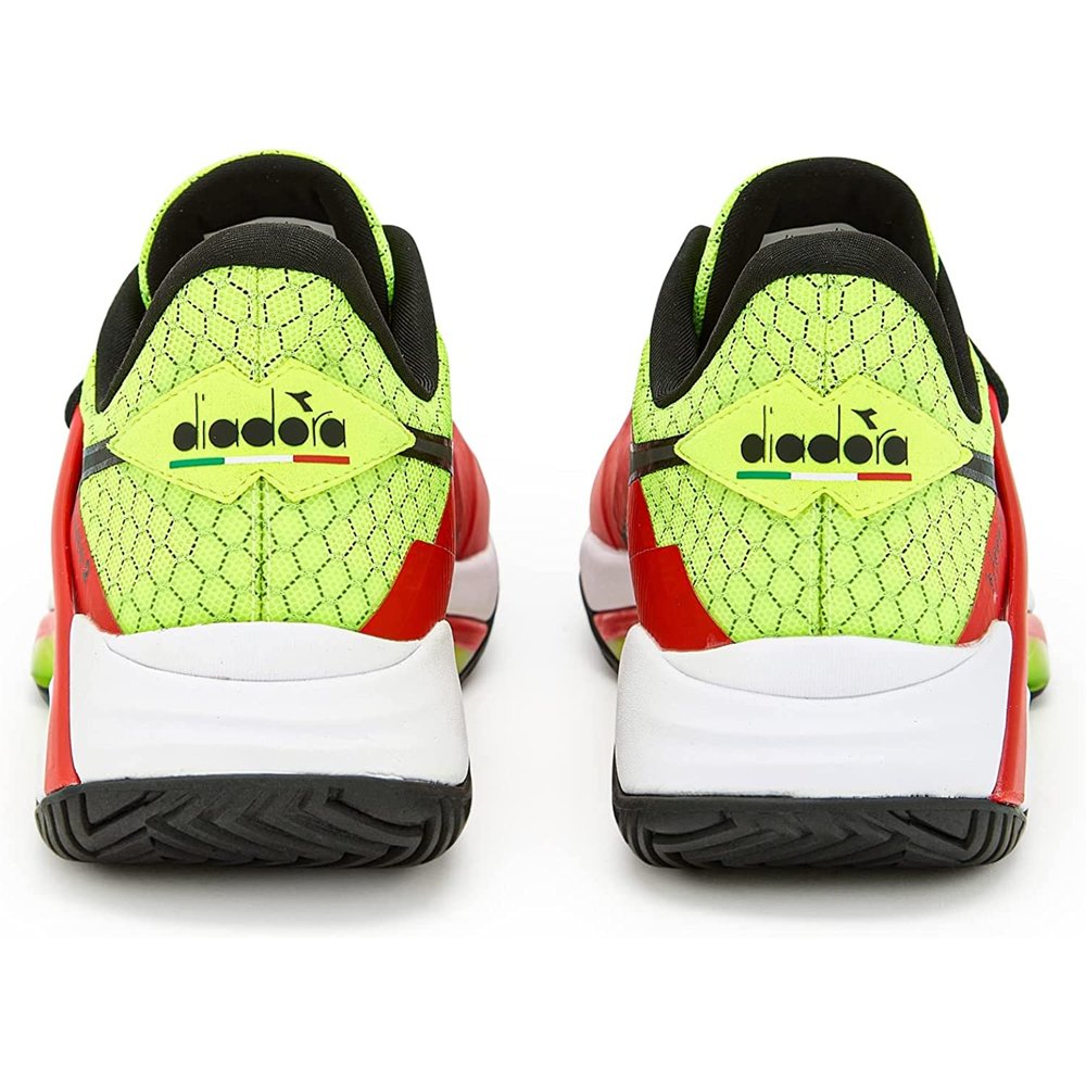 Diadora Men's B.icon 2 AG Tennis Shoes (Yellow Fluo/Blk/Fiery Red)
