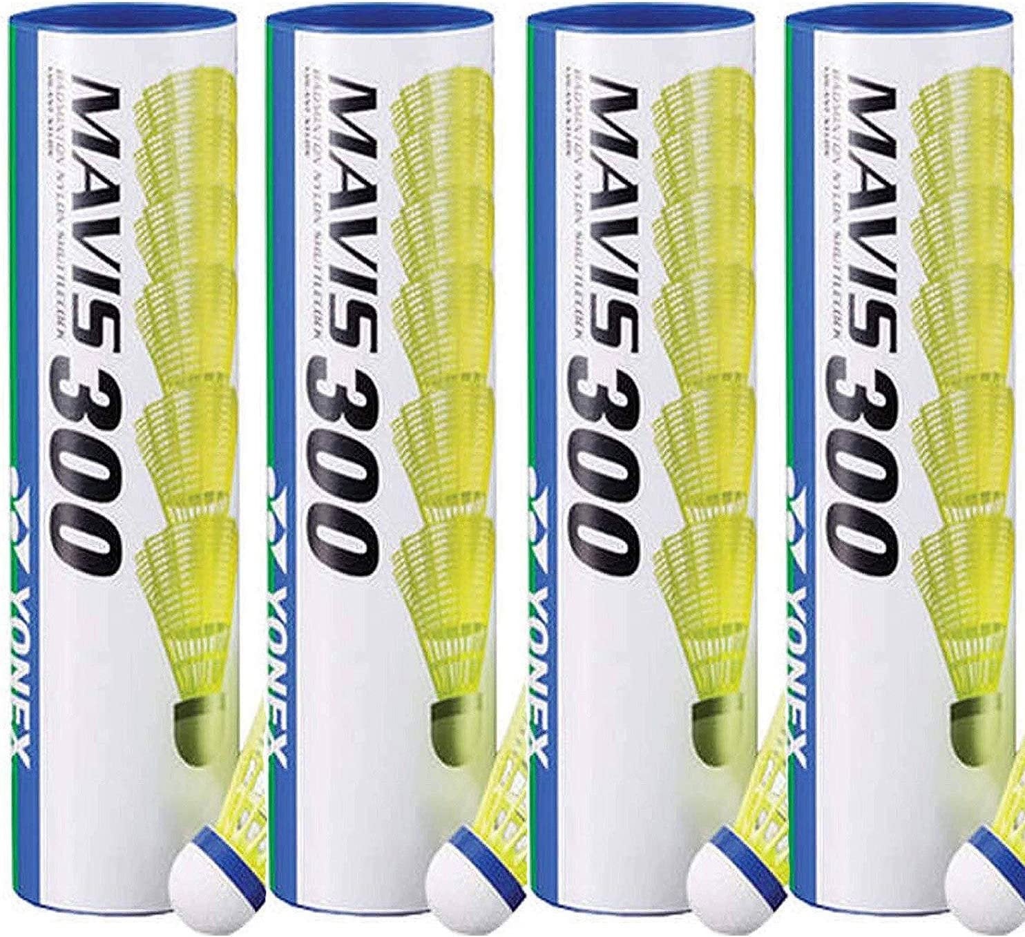 YONEX Mavis 300 Nylon Shuttlecocks 1/2 Dozen (Yellow, 4 Tubes)